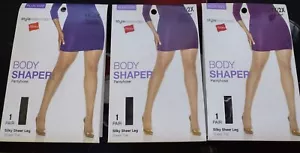 NEW LOT of 3 Hanes Women Body Shaper Pantyhose Silky Sheer Black Plus Size 1X/2X - Picture 1 of 2