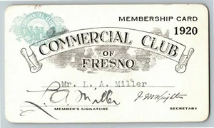 Vintage 1920 "Commercial Club of Fresno" Membership Card VGC  - Picture 1 of 2