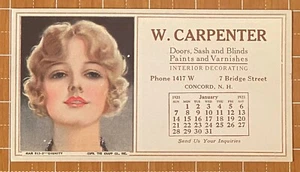 CARPENTER INTERIORS/PAINT INK BLOTTER~BLONDE BEAUTY JAN 1923 CALENDAR~CONCORD NH - Picture 1 of 3