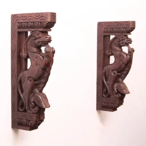 Soporte de pared de ménsula de madera Yali dragón estatua puerta hogar templo decoración de pared arte - Imagen 1 de 7