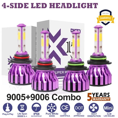 4side 9005+9006 LED Combo COB LED Headlight Kit 360000LM Light Bulbs Hi/Low Beam - Image 1 of 4