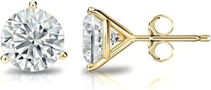 Natural Round Brilliant Solitaire Diamond Martini Stud Earrings in 14K Real Gold - Picture 1 of 12