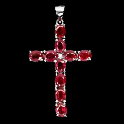 925 Sterling Silver Pendant Oval Ruby 5x4mm Cross Natural Gemstone Jewelry - image 1 of 4