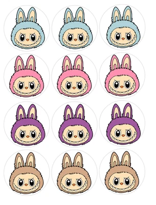 12 rondas de imagen comestible LABUBU, elige tu talla, precortado Foto 1 de 4