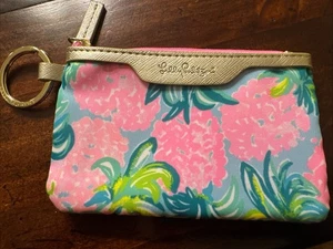 Cartera Monedero Tarjeta de Identificación Lilly Pulitzer Rosa Estampado Floral con Borde Dorado Usada en Excelente Condición - Imagen 1 de 5