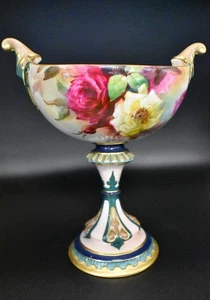 W. Austin Royal Worcester Pedestal Floral Design Bowl Double Scrolled Handles - Picture 1 of 7
