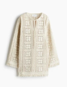 HM H&M EDITION Crochet-Look Tunic DRESS Cream w/ Fringe - Picture 1 of 5