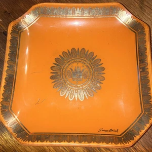 Mcm Georges Briard Art Glass Dish Hawaiian Regalia Crown Orange gold 5.5" - Picture 1 of 5