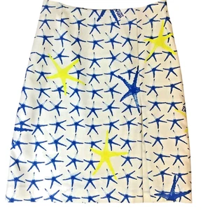 DE COLECCIÓN VERSACE JEANS Alta Costura RARA Falda Estampado Estrella de Mar Blanco Azul Amarillo IT 44 30 - Imagen 1 de 11