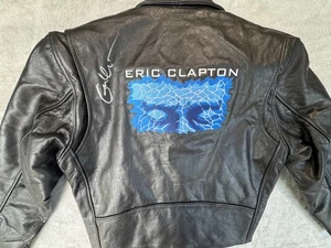 Chaqueta de cuero negra firmada por Eric Clapton Pilgrim World Tour 1998 rara - Imagen 1 de 21