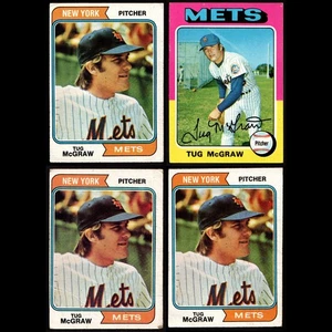 TUG MCGRAW (4) Card Lot - 1974 #265 & 1975 Topps #67  - Vintage New York Mets - Picture 1 of 9