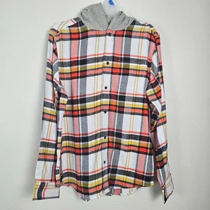 Boys XXL-18 Wonder Nation Hooded Plaid Shirt Chest Pocket Button Up School Warm - Picture 1 of 8