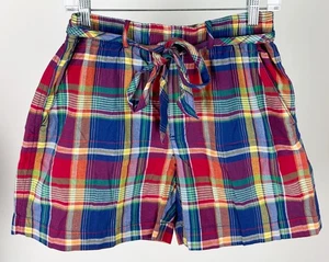 Polo Ralph Lauren Shorts Womens Small Madras Plaid Elastic Waist Belted Coastal - Picture 1 of 12