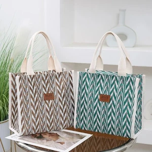Chevron Pattern Women's Tote Bag Large Capacity Letter Patch Decor Handbag - Picture 1 of 15