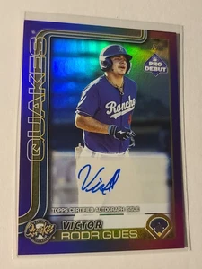 2025 Topps Pro Debut Autograph Victor Rodrigues #PD-66 Purple Foil /299 Quakes - Picture 1 of 2