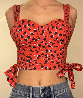 Carolina Herrera Thick Strap Red Corset Cropped Bodice Top Size 4/Small - Image 1 of 4