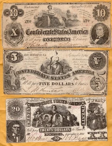 Group lot of three early (1861) Confederate States Banknotes better types - Picture 1 of 2