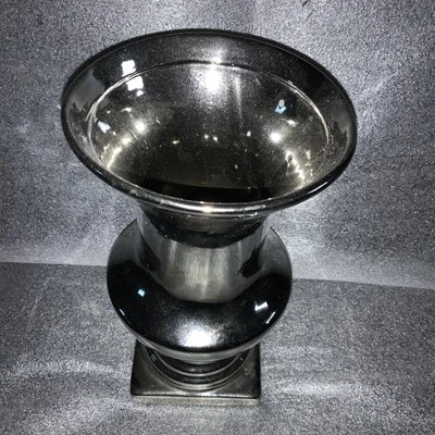 Glas Vase 23x13cm (HxD) silber Verchromt Spiegel Look Oben Rund Fuß Eckig 10x10c - Bild 1 von 4