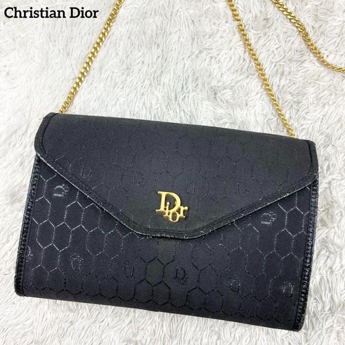 Borsa a tracolla CHRISTIAN DIOR logo nido d'ape catena nera oro pelle tela