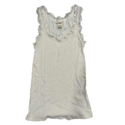 Lucky Brand Lace Trim Ribbed Tank Top White Sleeveless Casual Summer - Image 1 of 4