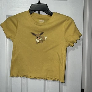 POKEMON Girls Cropped T Shirt Ruffled Seam "Eevee" Size Large 10/12 - Picture 1 of 4