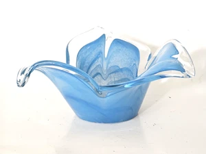 Murano italienische handgefertigte blaue Glas Blume Kunst Schale - Bild 1 von 6