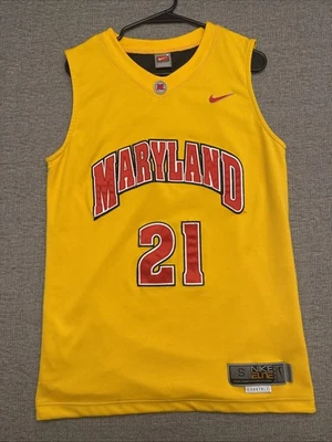 Camiseta deportiva de baloncesto para hombre Nike Elite pequeña cosida Maryland Terps #21 dorada UMD Foto 1 de 4