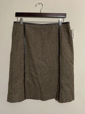 NUEVO CON ETIQUETAS De Colección Pendleton 100% Lana Virgen Cuero Borde Marrón Talla 16P Falda Discovery Foto 1 de 4