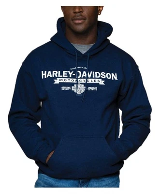 Harley-Davidson Men's Stinger Pullover Fleece Hooded Sweatshirt, Navy Blue - Image 1 of 2