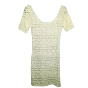 Abercrombie & Fitch Cream Lace Short Sleeve Mini Dress Scoop Back Bodycon Size M - Picture 1 of 7
