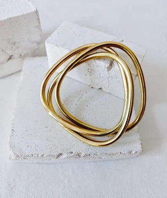 Chunky Armband aus goldenem Messing, Statement Armband, breite Armreife, Tribal - Bild 1 von 4