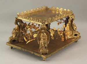 Antico calice ostensorio chiesa cattolica angeli bronzo dorato XIX secolo supporto Santos - Foto 1 di 11