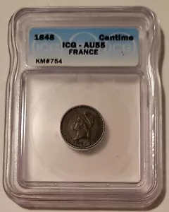 France 1848 A Centime KM-754 AU55 ICG - Picture 1 of 4