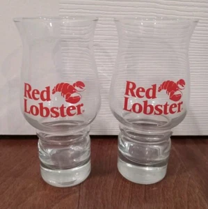 Vintage Red Lobster Glass 80s Drink Glass Red Logo 7” Tall Set Of 2 - Picture 1 of 3
