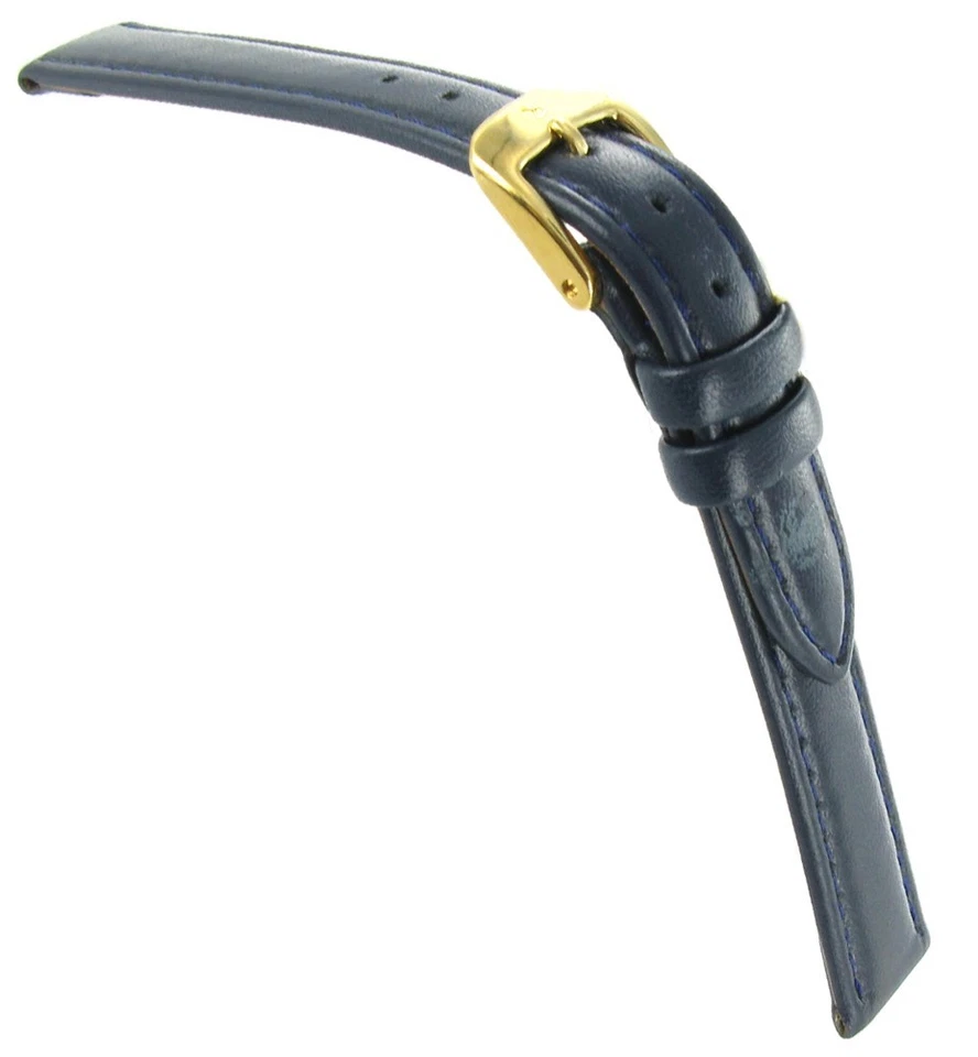 Correa de reloj para damas de cuero genuino cosida a pantorrilla azul modelo Di de 12 mm con defecto Foto 1 de 4