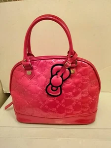 Large Hello Kitty Santio Loungefly Bowler Patent Leather Embossed Hot Pink Tote - Picture 1 of 17