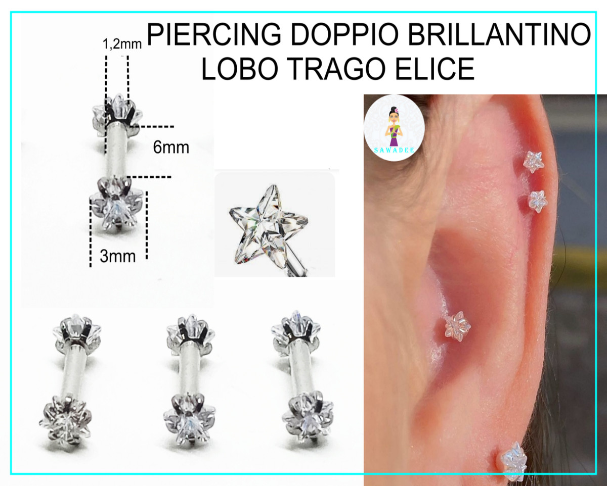 Piercing Trago E Cartilagine 16G - Set 6 Pezzi Acciaio Chirurgico Argento/Oro - Foto 11