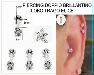 Piercing Orecchino Uomo Donna Acciaio Chirurgico Trago Helix Stella Zircone 