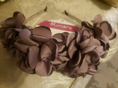 Nordstrom Maniere purpl Flower Headband Metal Textile Headpiece Soft Fabric NEW  - Image 1 of 3