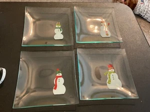 Pampered Chef Snowmen Square Appetizer Plates Set of 4 #2819 - Picture 1 of 5