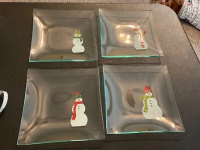 Pampered Chef Snowmen Square Appetizer Plates Set of 4 #2819 - Image 1 of 4