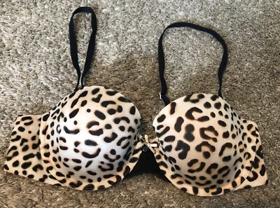 Sujetador Camiseta Victoria's Secret Mujer Negro Marrón Estampado Leopardo Sin Tirantes Talla 34B Foto 1 de 4