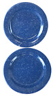 Set of 2 Blue Speckled 10 1/4" Round Enamel Granite Ware Camping Dinner Plates