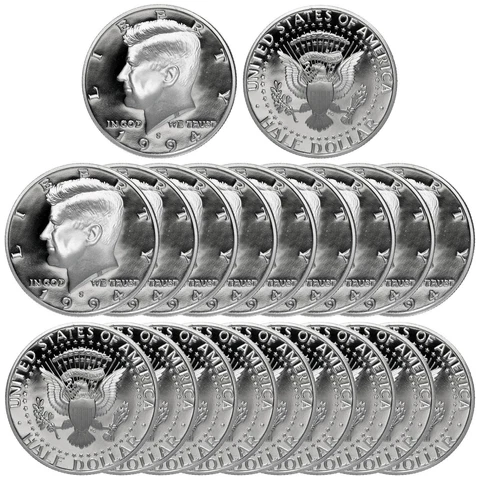 1994 S Kennedy Half Dollar Roll Gem Deep Cameo CN-Clad Proof 20 US Coins Cover