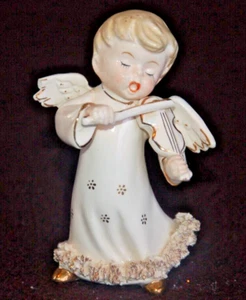 Artkaul Japan ~ Christmas Violin Angel w Spaghetti Trim ~ Broken Wing - Picture 1 of 4