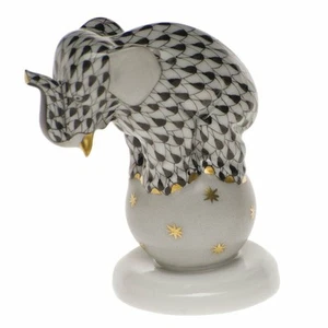 HEREND DANCING ELEPHANT BLACK FISHNET #VHNM-05215 BRAND NIB 24K GOLD SAVE$$ F/SH - Picture 1 of 1