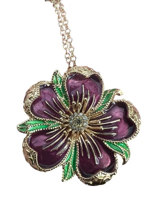 BROCHE COLGANTE FLOR ESMALTE PÚRPURA TONO DORADO INSPIRADO EN TIFFANY LOUIS COMFORT NUEVO CON ETIQUETAS Foto 1 de 4