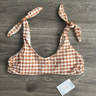 Top de Bikini ANDIE The Mandalay Mediano Gorrión Guinga Seersucker Marrón Boho Nuevo con Etiquetas Foto 1 de 4