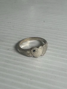 Anillo de sello de corazón de plata y zafiro vintage para dama - Imagen 1 de 3