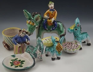 VIETRI 1950's ITALY POTTERY MAJOLICA LOT OF 5 FIGURINES GAMBONE ICS DONKEY #40 - Picture 1 of 12